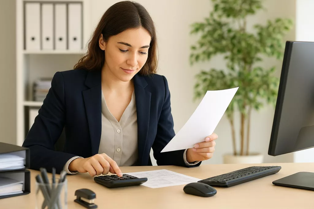 Übersetzerin beim Berechnen des Übersetzungspreises